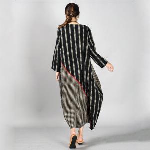 Loose-Fitting Gingham Folk Dress Long Sleeve Vintage Folk Abaya