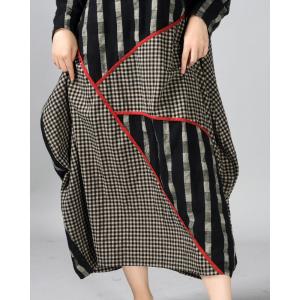 Loose-Fitting Gingham Folk Dress Long Sleeve Vintage Folk Abaya