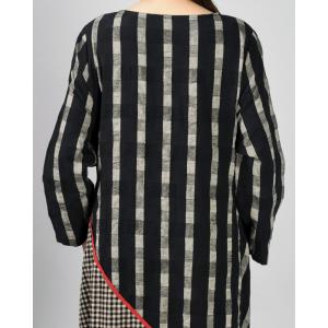 Loose-Fitting Gingham Folk Dress Long Sleeve Vintage Folk Abaya