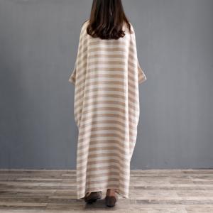 Casual Style Bat Sleeve Plus Size Maxi Dress Elegant Striped Caftan