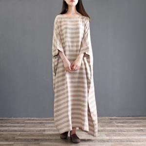 Casual Style Bat Sleeve Plus Size Maxi Dress Elegant Striped Caftan