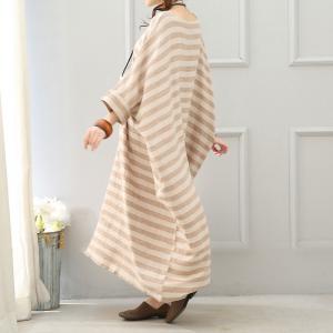 Casual Style Bat Sleeve Plus Size Maxi Dress Elegant Striped Caftan