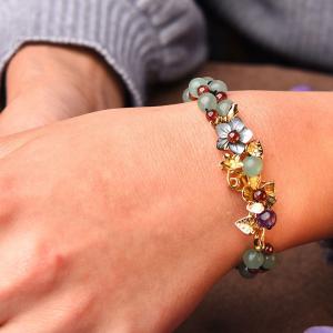 Chinese Vintage Metallic Flowers Adjustable Beaded Bracelets