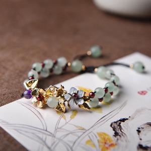 Chinese Vintage Metallic Flowers Adjustable Beaded Bracelets