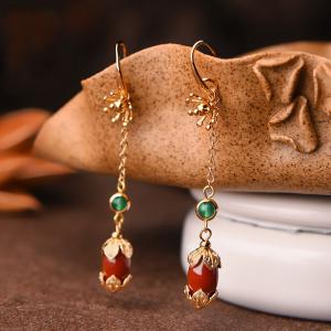 Beautiful Agate Long Earrings Vintage Designer Earrings for Woman