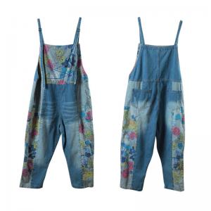 Loose-Fitting Colorful Floral Jumpsuits Casual Jeans Dungarees