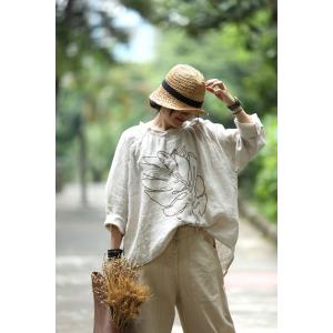 Autumn Fashion Linen Oversized T-shirt Beautiful Embroidered Top