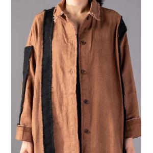 Black Stripes Linen Khaki Shirt Dress Loose Distressed Korean Cardigan