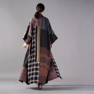 Colorful Plus Size Gingham Kimono Cotton Linen Designer Wrap Dress