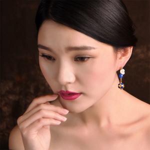 Blue Agate Womans Chinese Earrings Beautiful Designer Earrings