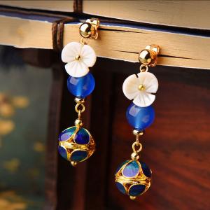 Blue Agate Womans Chinese Earrings Beautiful Designer Earrings