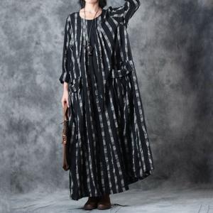 Checks and Plaids Black Dress Linen Plus Size Maxi Dress