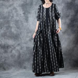 Checks and Plaids Black Dress Linen Plus Size Maxi Dress