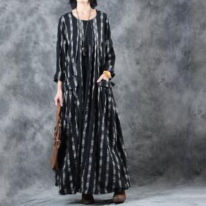 Checks and Plaids Black Dress Linen Plus Size Maxi Dress