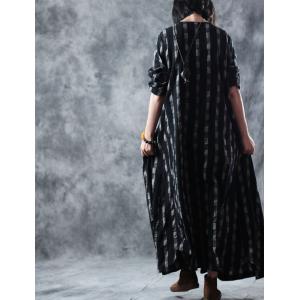 Checks and Plaids Black Dress Linen Plus Size Maxi Dress