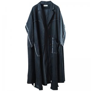 Big Pockets Black Trench Coat Autumn Large Tassel Black Cardigan