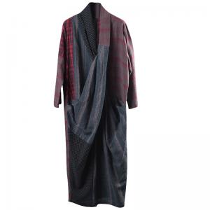 Contrast Color Back Slits Linen Maxi Dress Autumn Wrap Designer Dress