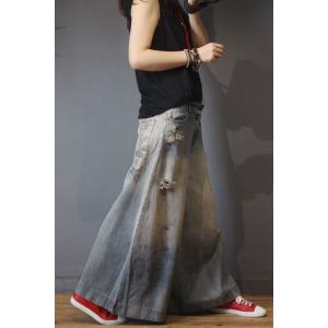 Vintage Printed Distressed Jeans Fashion Wide Leg Jeans