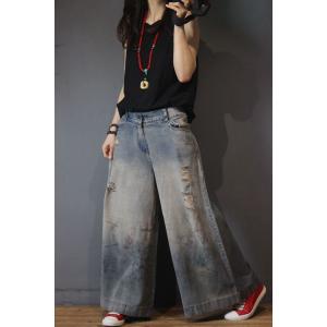 Vintage Printed Distressed Jeans Fashion Wide Leg Jeans