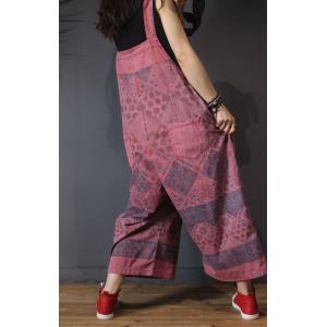Folk Style Printed Cotton Overalls Loose Wide Leg Jumpsuits