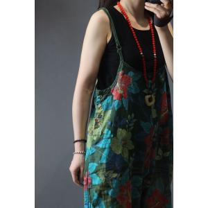 Flowers Printed Harem Jumpsuits Cotton Linen Baggy Womans Dungarees