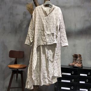 Asymmetrical Linen Shirt Dress Striped Wrap Dress for Woman