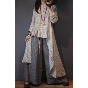 Asymmetrical Linen Shirt Dress Striped Wrap Dress for Woman