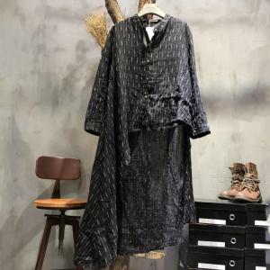 Asymmetrical Linen Shirt Dress Striped Wrap Dress for Woman