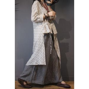 Asymmetrical Linen Shirt Dress Striped Wrap Dress for Woman