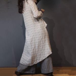 Asymmetrical Linen Shirt Dress Striped Wrap Dress for Woman