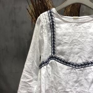 Chinese Style Embroidered T-shirt Loose Linen Tops