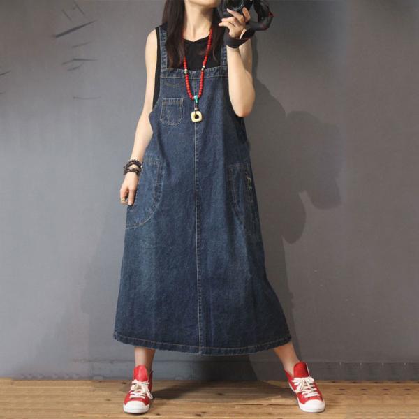 Simple Design A-Line Jumper Dress Vintage Baggy Denim Dress