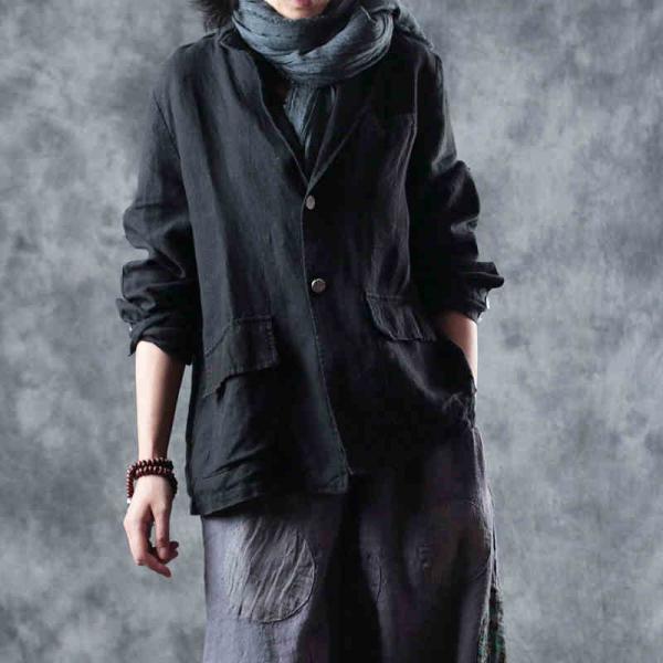 Flap Pockets Short Jacket Linen Korean Womens Casual Blazers