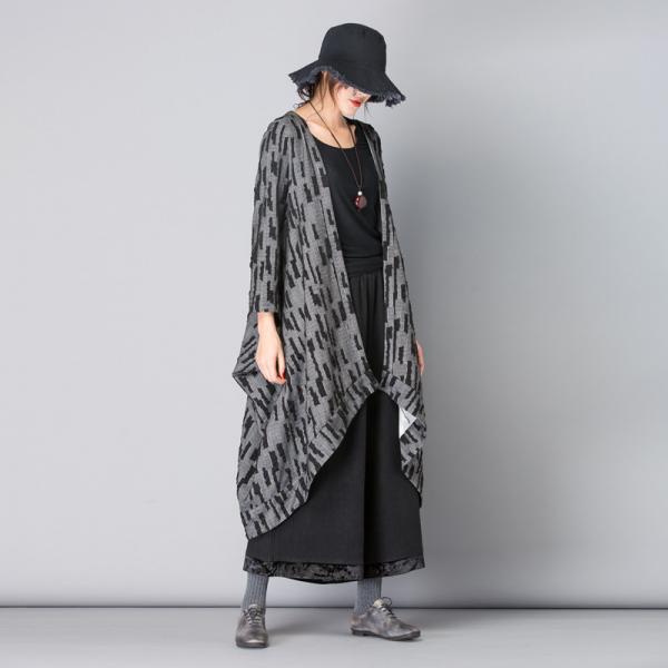 Asymmetrical Plus Size Duster Coat Striped Gray Cardigan