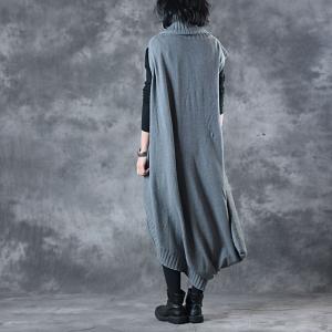 Vintage Asymmetrical Turtleneck Sweater Dress Designer Gray Two-Pieces