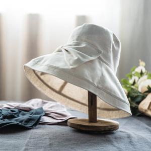 Solid Color Bowknot Bucket Hat Linen Korean Sunhat for Woman