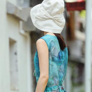 Solid Color Bowknot Bucket Hat Linen Korean Sunhat for Woman