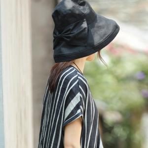 Solid Color Bowknot Bucket Hat Linen Korean Sunhat for Woman