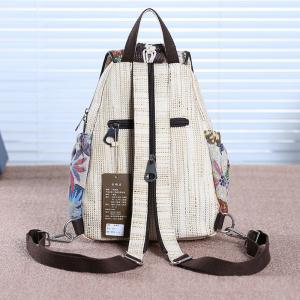 Folk Style Cotton Linen Backpack Printed Knitting Ethnic Backpack