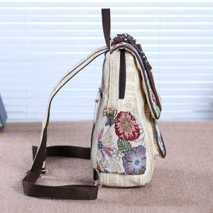 Folk Style Cotton Linen Backpack Printed Knitting Ethnic Backpack