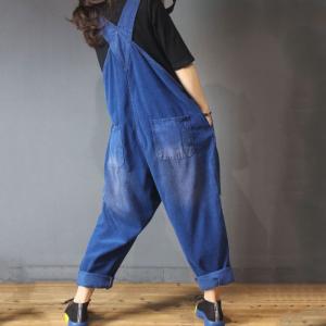 Front Pockets Ripped Corduroy Jumpsuits Womans Korean Dungarees