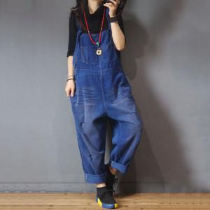 Front Pockets Ripped Corduroy Jumpsuits Womans Korean Dungarees