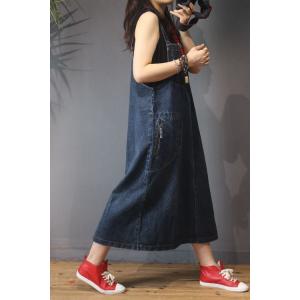 Simple Design A-Line Jumper Dress Vintage Baggy Denim Dress