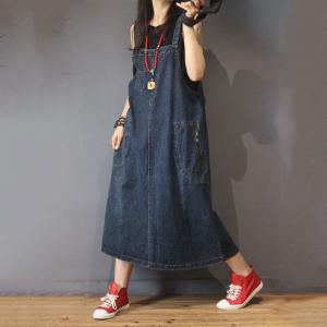 Simple Design A-Line Jumper Dress Vintage Baggy Denim Dress