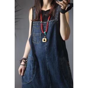 Simple Design A-Line Jumper Dress Vintage Baggy Denim Dress