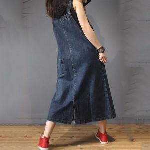 Simple Design A-Line Jumper Dress Vintage Baggy Denim Dress