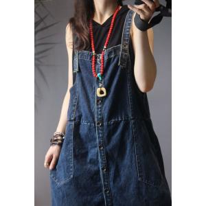 Casual Style Denim Button Down Dress Korean A-Line Jumper Dress