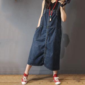 Casual Style Denim Button Down Dress Korean A-Line Jumper Dress