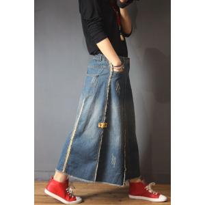 Unique Design Distressed Denim Skirt Vintage Jeans Maxi Skirt