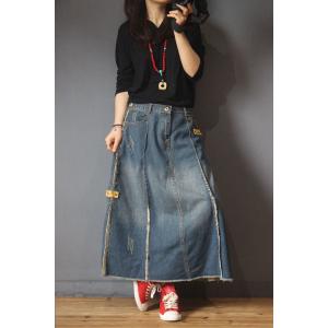 Unique Design Distressed Denim Skirt Vintage Jeans Maxi Skirt